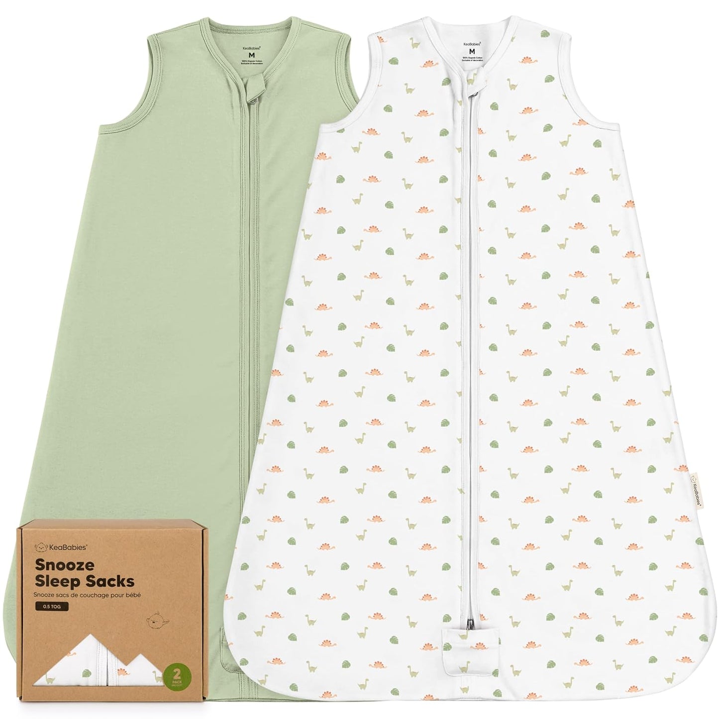 2-Pack Baby Sleep Sacks, Zipper Wearable Blanket - 0.5TOG Organic Cotton,Lightweight,Soft Cozy Toddler Sleeping Sack 6-12 months, Easy to Wear Large Newborn Transition Swaddles Sleepsacks(Roarsome, M)