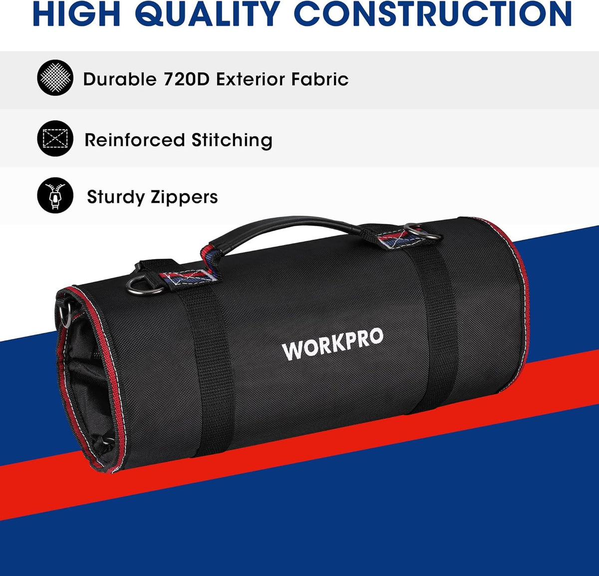 WORKPRO Roll Up Tool Bag, Tool Roll Up Bag with Detachable Tool Pouches, Heavy Duty Tool Bag Organizer with 6 Pockets, Tool Organizer for Mechanic, Electrician, Plumber and Carpenter
