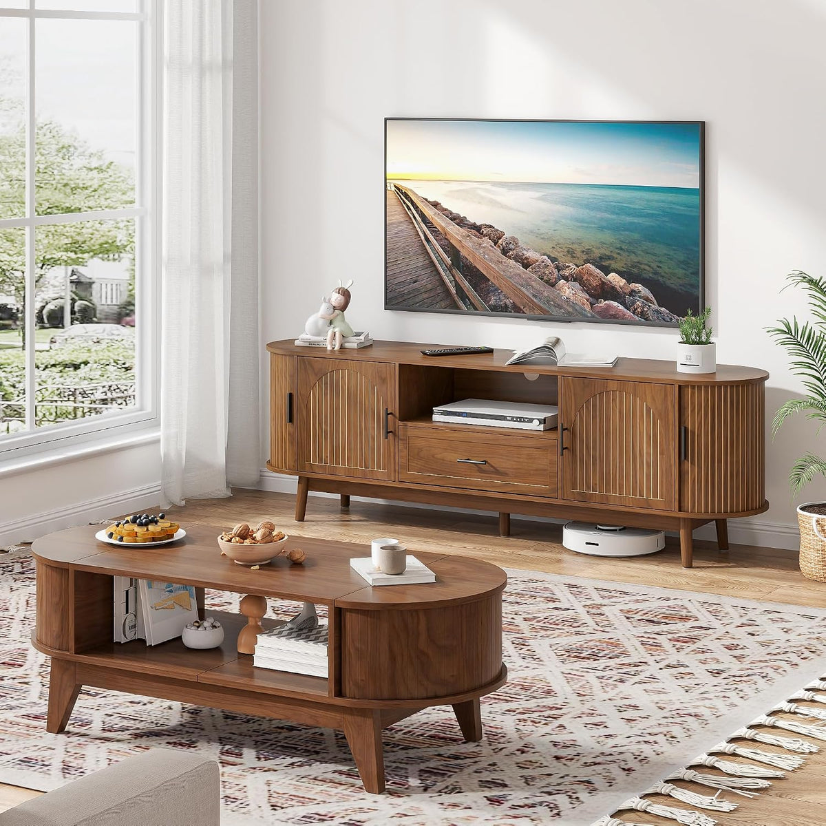 70" Fluted TV Stand for Tvs up to 80" Entertainment Center with Storage