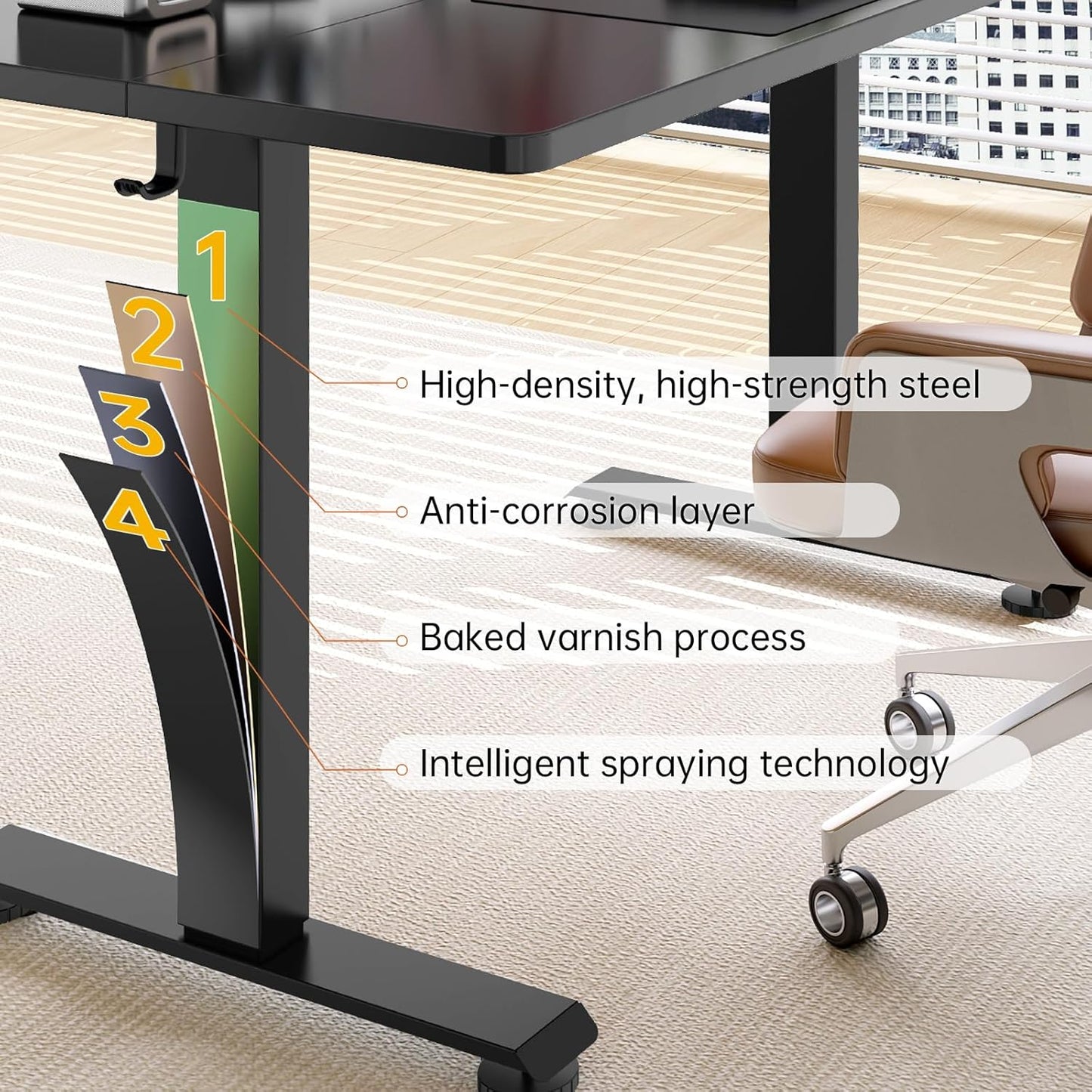 Veken 63 Inch Electric Standing Desk, Adjustable Height Office Desk with Wood Desktop, Computer Table for Home Work, Study and Gaming, Small Spaces, Modern Furniture, Black