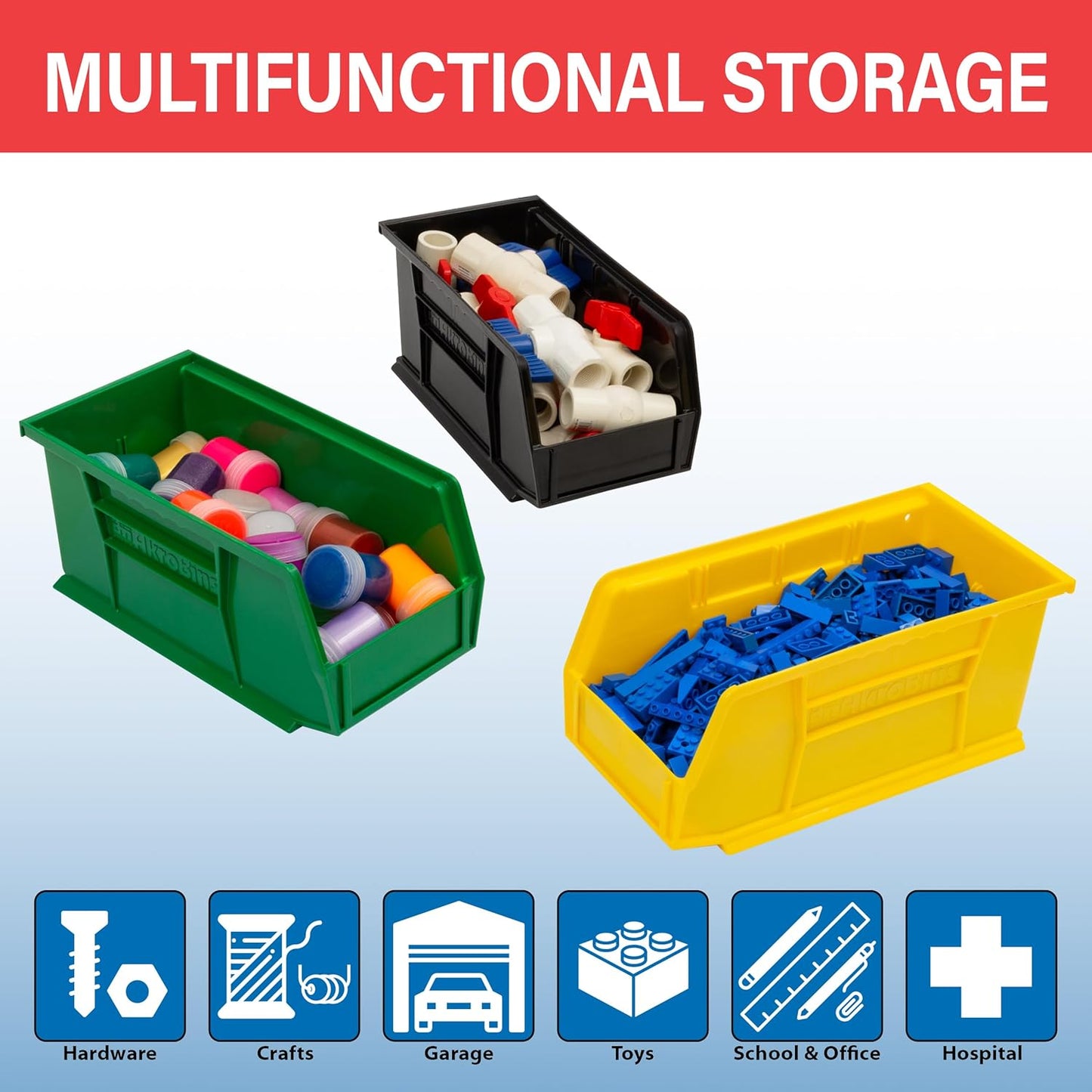 Akro-Mils 30230 AkroBins Plastic Storage Bins, 11"x5"x5", Yellow, 12-Pack | Space-Saving Stackable Bins for Garage, Pantry, Craft Organization
