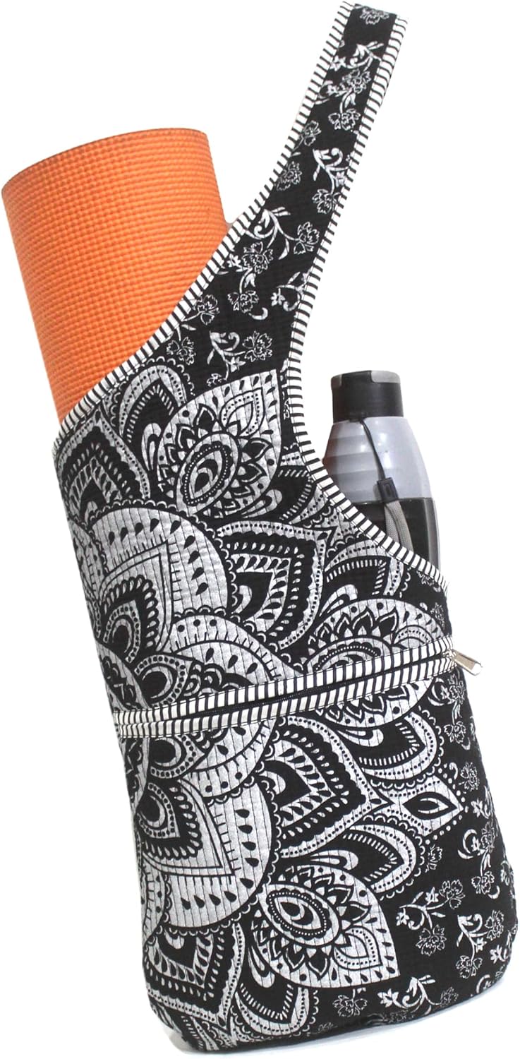 INDIAN CRAFT CASTLE Yoga Mat Bag | Tote Mat Bag | Sling Yoga Tote w/Large Side Pocket & Zipper Pocket | Yoga Mat Carrier Fits Most Size Mats