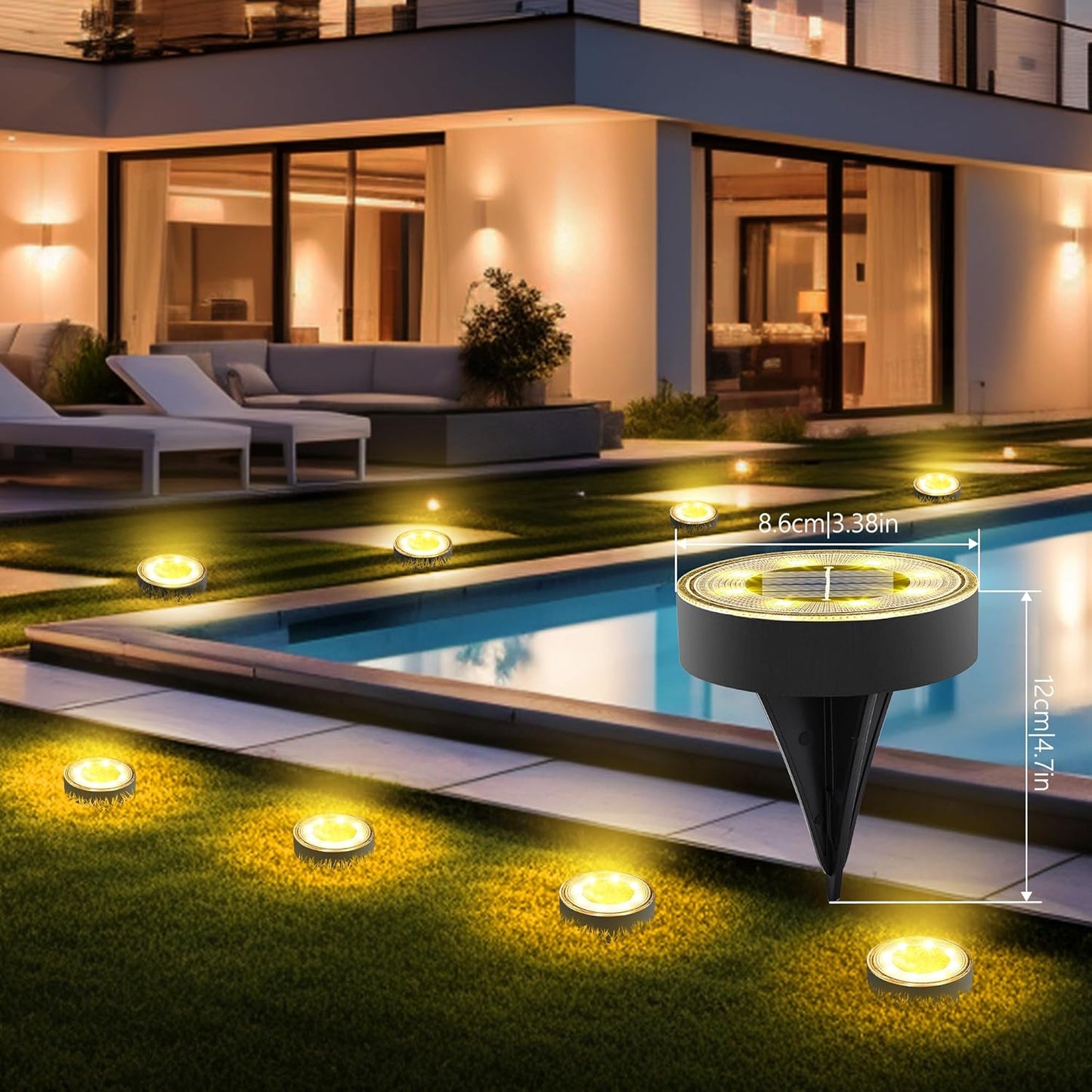 Joomer Solar Ground Lights, 16 Pack 8 LED Solar Lights Outdoor IP68 Waterproof Disc Light In-Ground Landscape Lighting Outdoor for Patio Pathway Lawn Yard Driveway Walkway (Warm White)