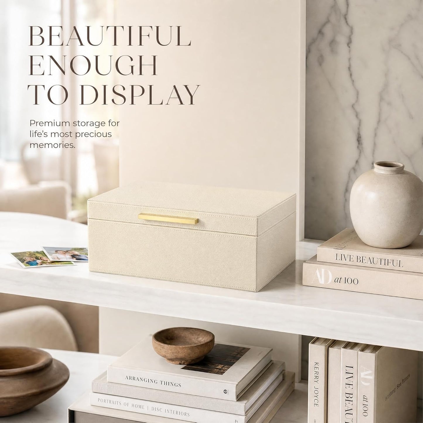 ZICOTO Decorative Photo Storage Box - Sturdy PU Leather Photo Organizer with Dividers is Perfect to Store Up to 1200 Pictures and 4x6 Photos - Portable Scrapbook Storage Containers with Lid