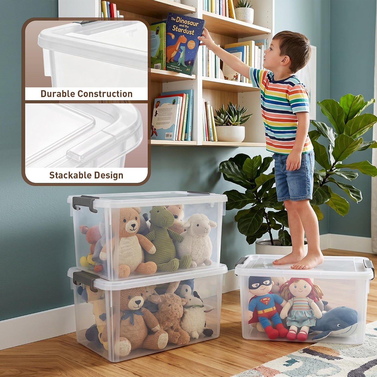 Citylife 32 QT Plastic Storage Bins with Latching Lids Stackable Storage Containers for Organizing Large Clear Storage Box for Garage, Closet, Kitchen, 4 Packs