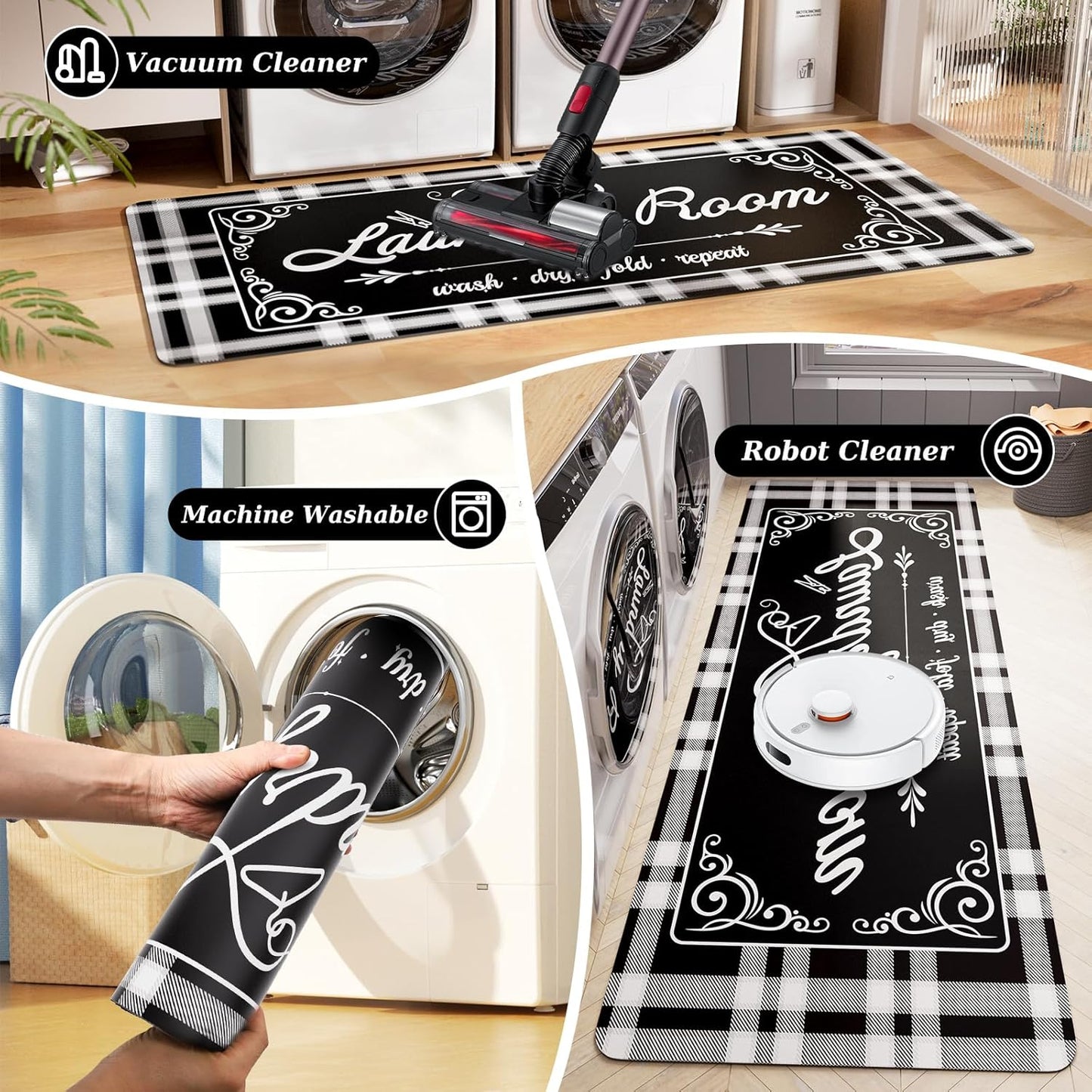 Non-Slip Laundry Room Rug Runner 17.3"x47.2" Washable Navy Buffalo Plaid - Bathroom Mudroom Kitchen Mat for Farmhouse Entryway Decor