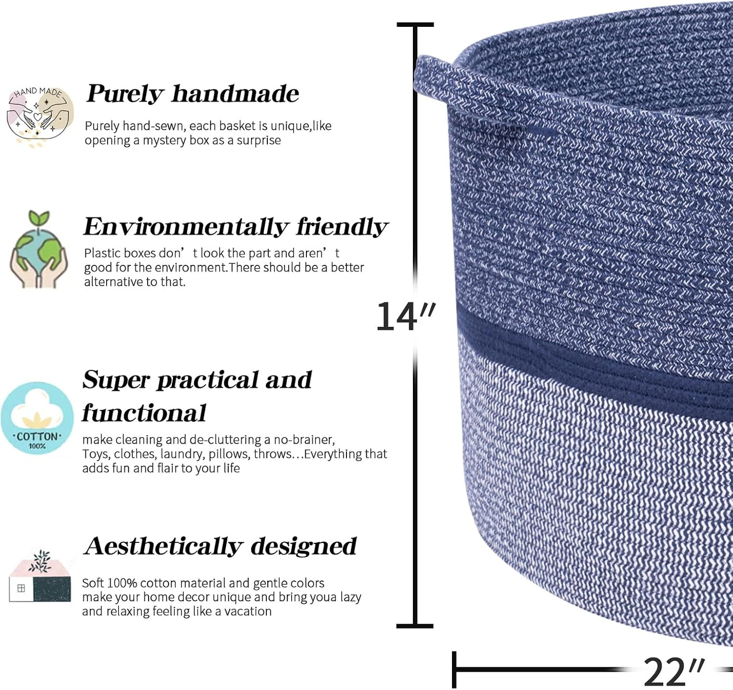 R RUNKA Extra Large Storage Basket - Soft Woven Organizer, 22" x 14"