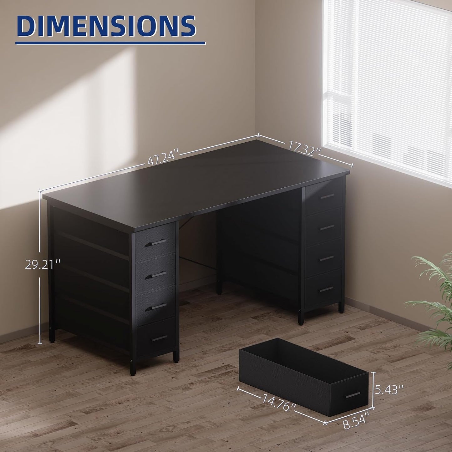 Pamray 47 Inch Computer Desk with 8 Fabric Drawers PC Gaming Desk Home Office Study Work Writing Table for Bedroom Marble