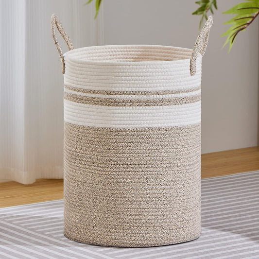 VIPOSCO 100L Extra Large Woven Laundry Basket Hamper, Brown White