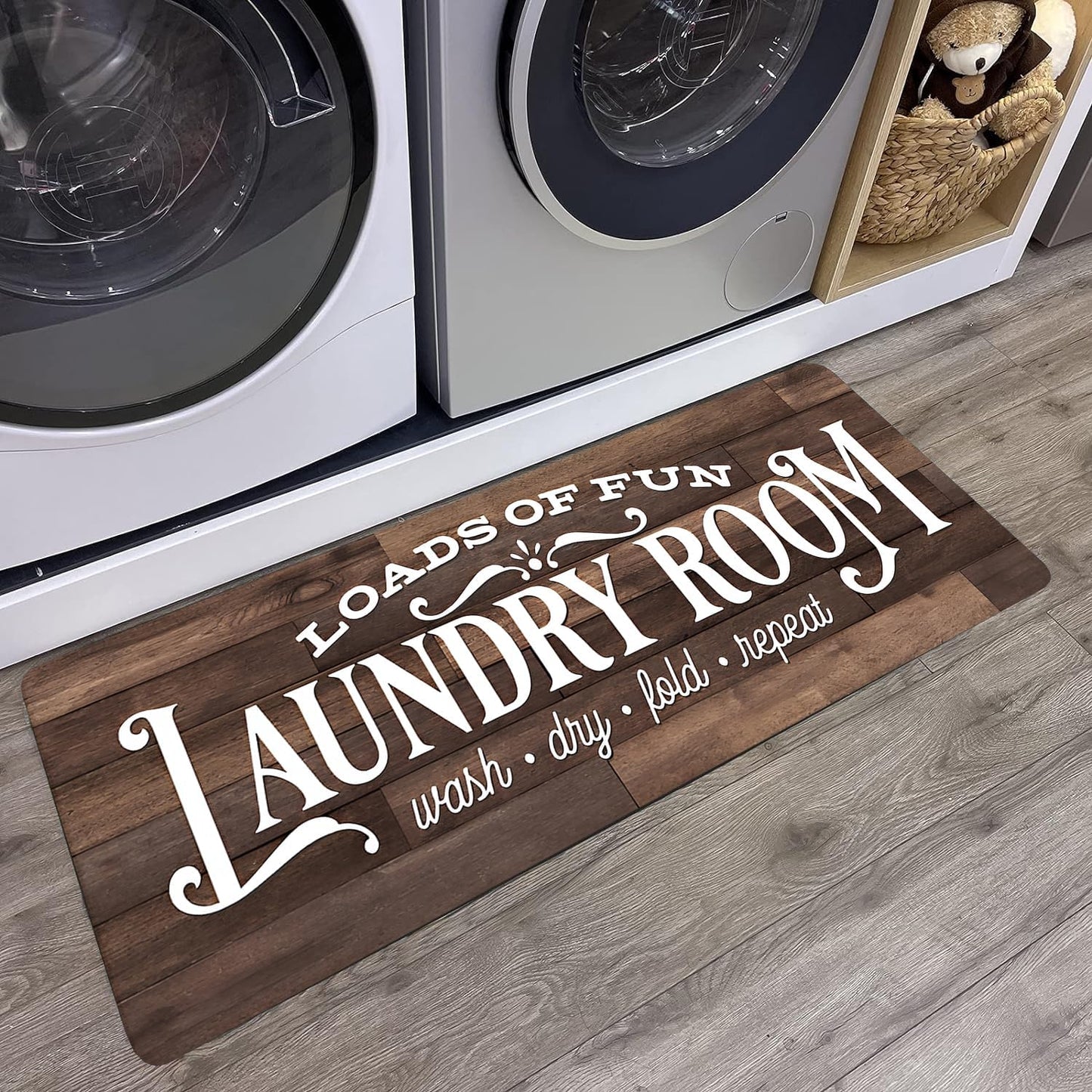 Laundry Room Rug Runner 20"X47" Brown Wood Non Slip Laundry Rugs and Mats for Laundry Room Decor Washable Runner Rugs for Farmhouse Kitchen Floor Bathroom Entryway Area Rugs (Laundry Rug-1, 20"X47")