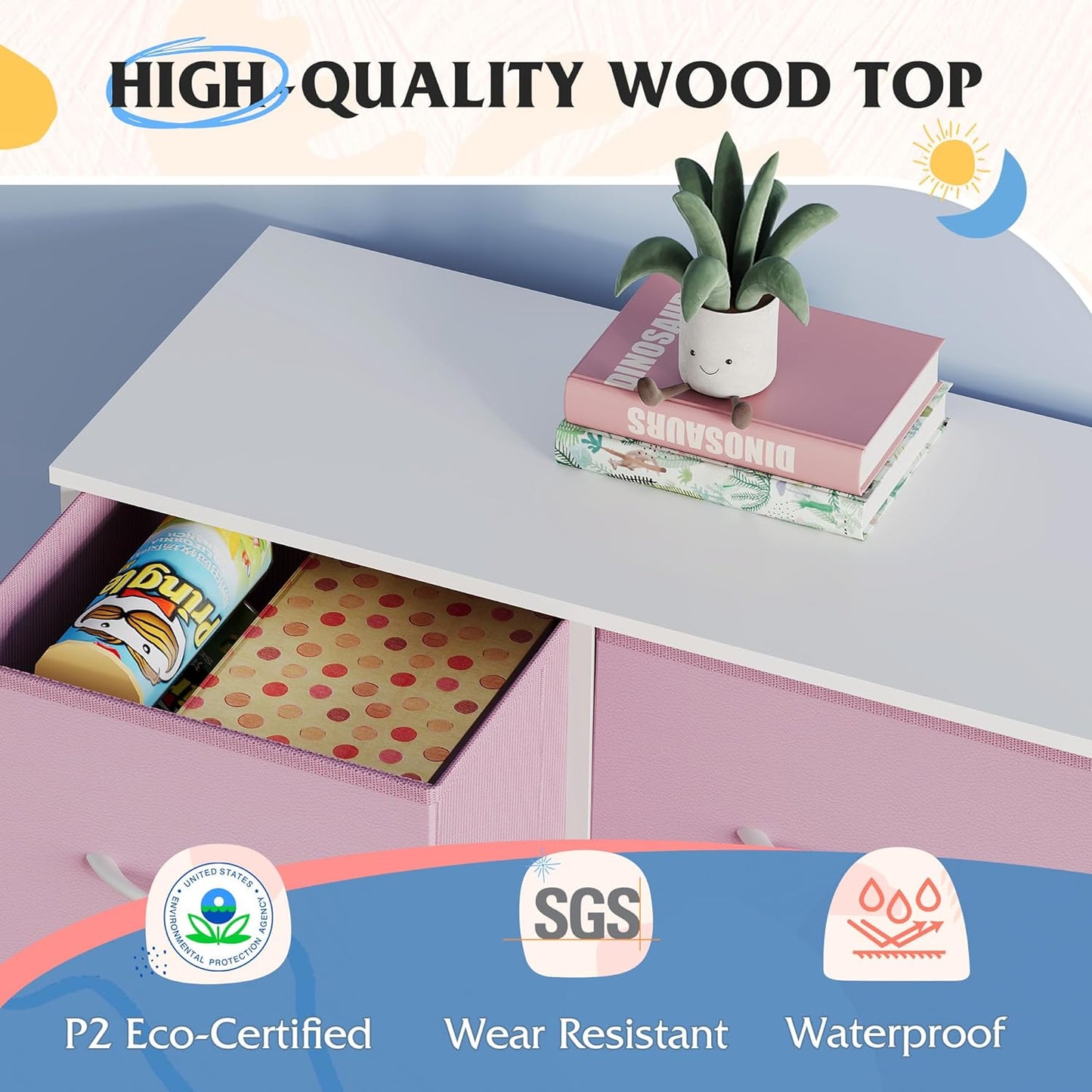 WLIVE 9 Drawer Dresser, Fabric Storage Tower for Bedroom, Hallway, Closet, Tall Chest Organizer Unit for Bedroom with Fabric Bins, Steel Frame, Wood Top, Easy Pull Handle, A-Pink