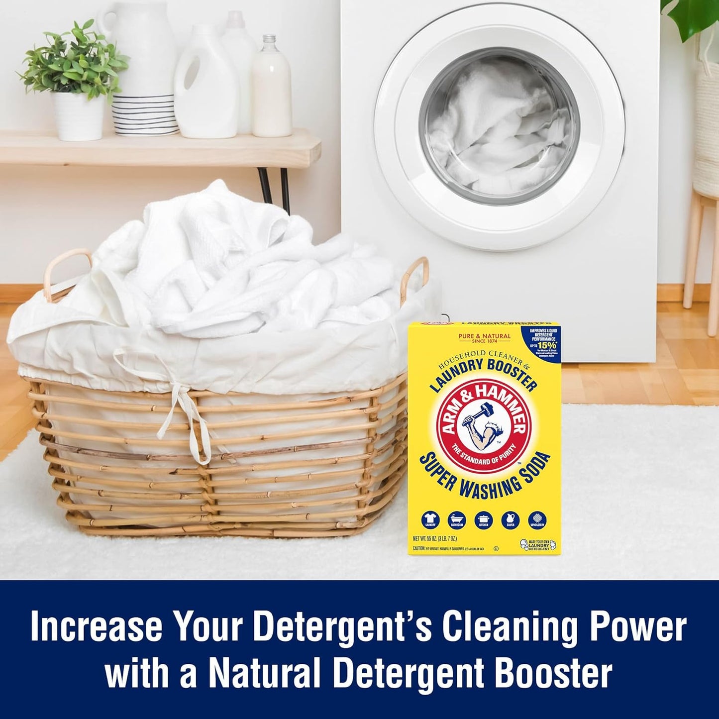 ARM & HAMMER Super Washing Soda Household Cleaner and Laundry Booster, 55 oz (Pack of 2)