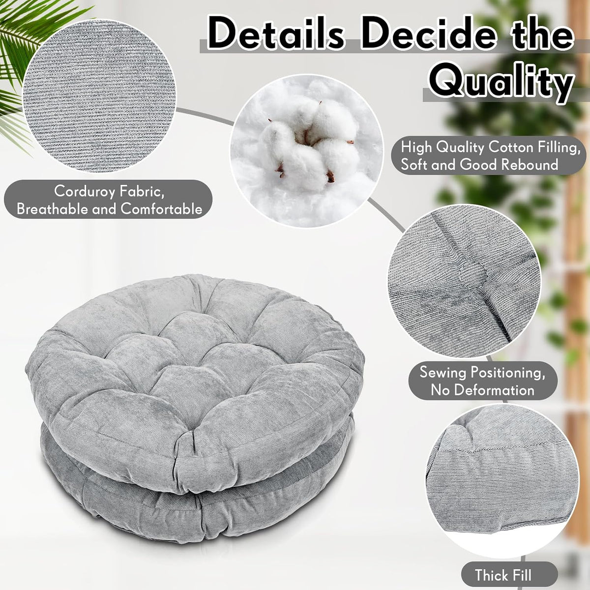Jerify Light Grey 4 Pcs Large Floor Pillow Cushion,Round 22 x 22