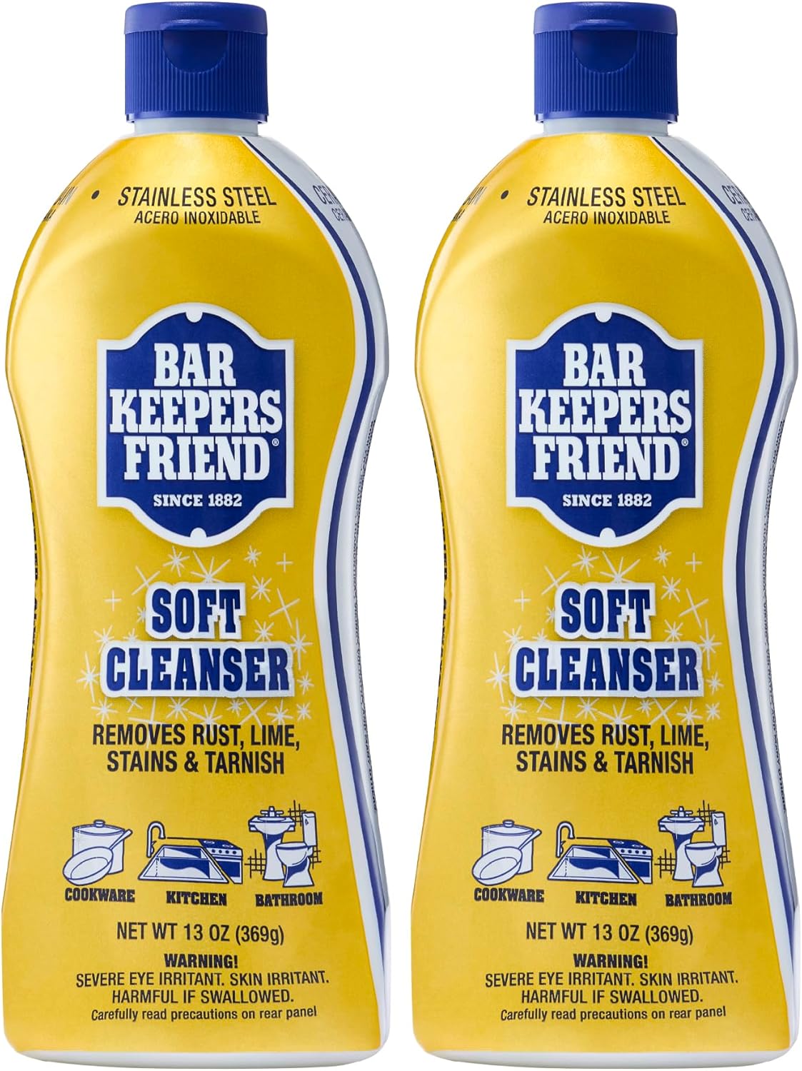 Bar Keepers Friend Soft Cleanser Liquid, 13 oz x 2, Multipurpose Surface Cleaner, Soap Scum & Grease from Stainless Steel & More