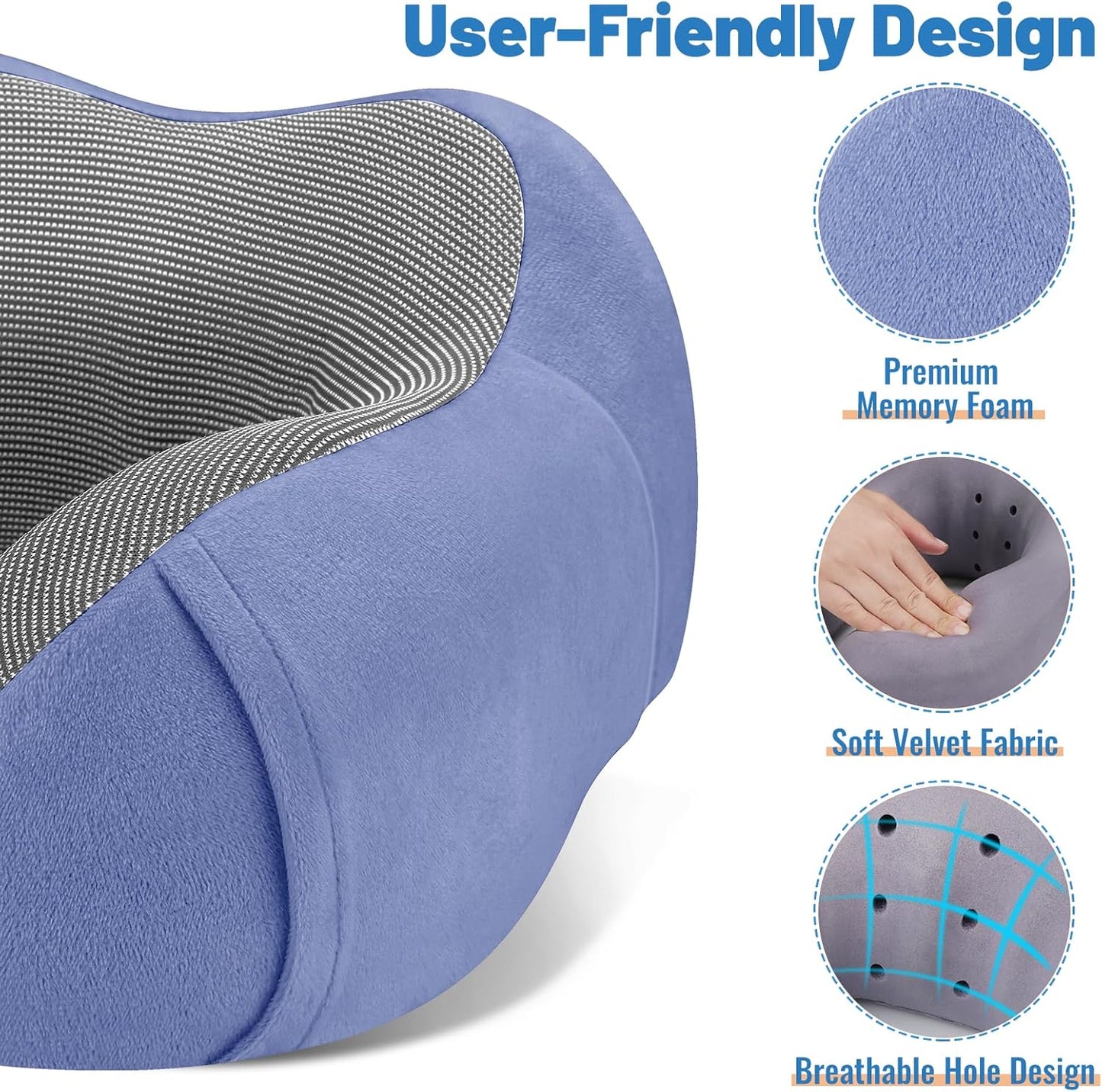 CloudBliss Travel Pillows for Airplane, 2 Pack Memory Foam Neck Pillow for Travel, Airplane Pillow for Long Flight, Car & Office Use, Plane Accessories with Eye Mask, Earplugs, Carry Bag, Black & Blue