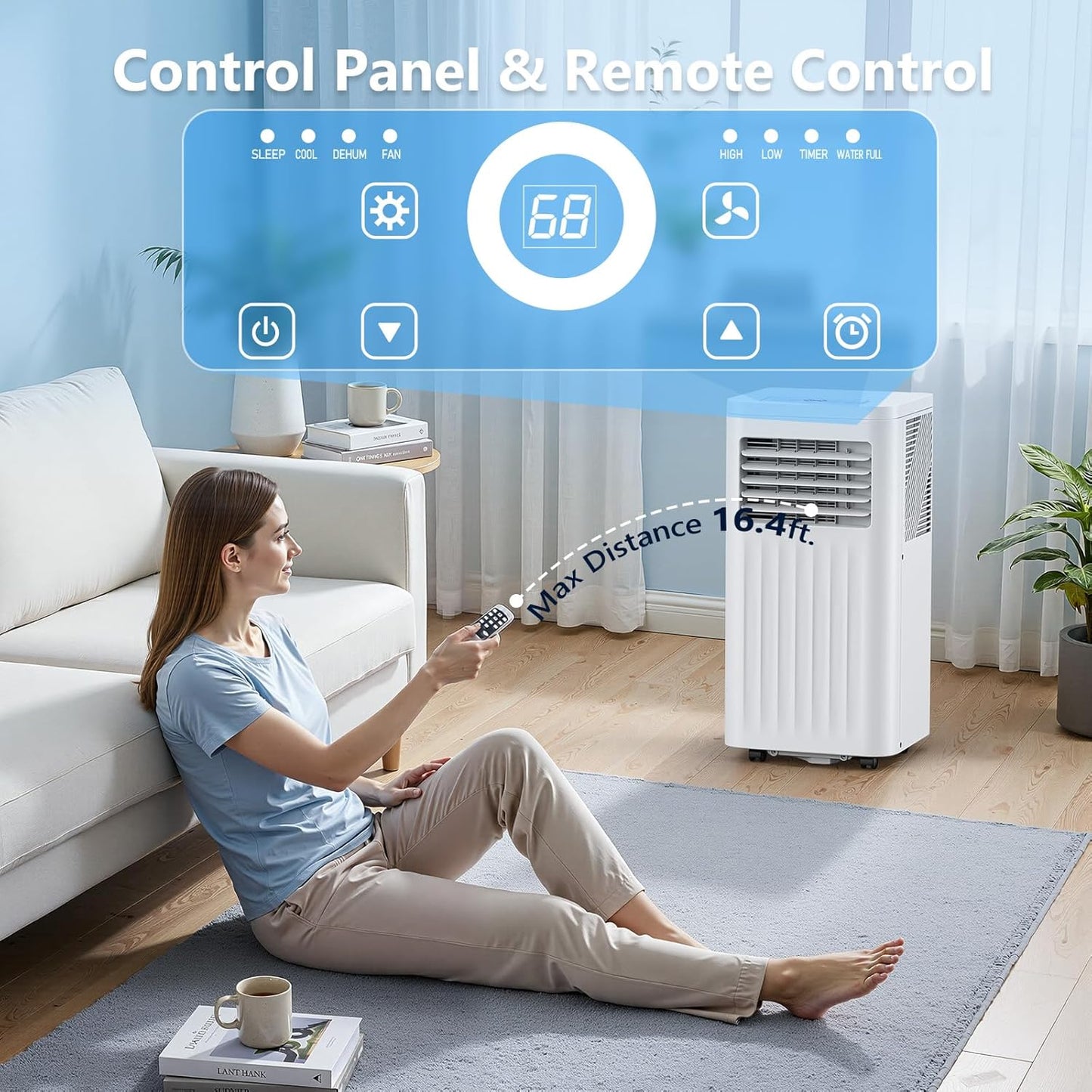 Electactic 10000BTUs Portable Air Conditioner for Bedroom with Drainage-free Cooling, 4 in 1 Portable AC Units with Cool, Fan, Dehumidifier, Sleep, 24H Timer/Remote/Window Kits