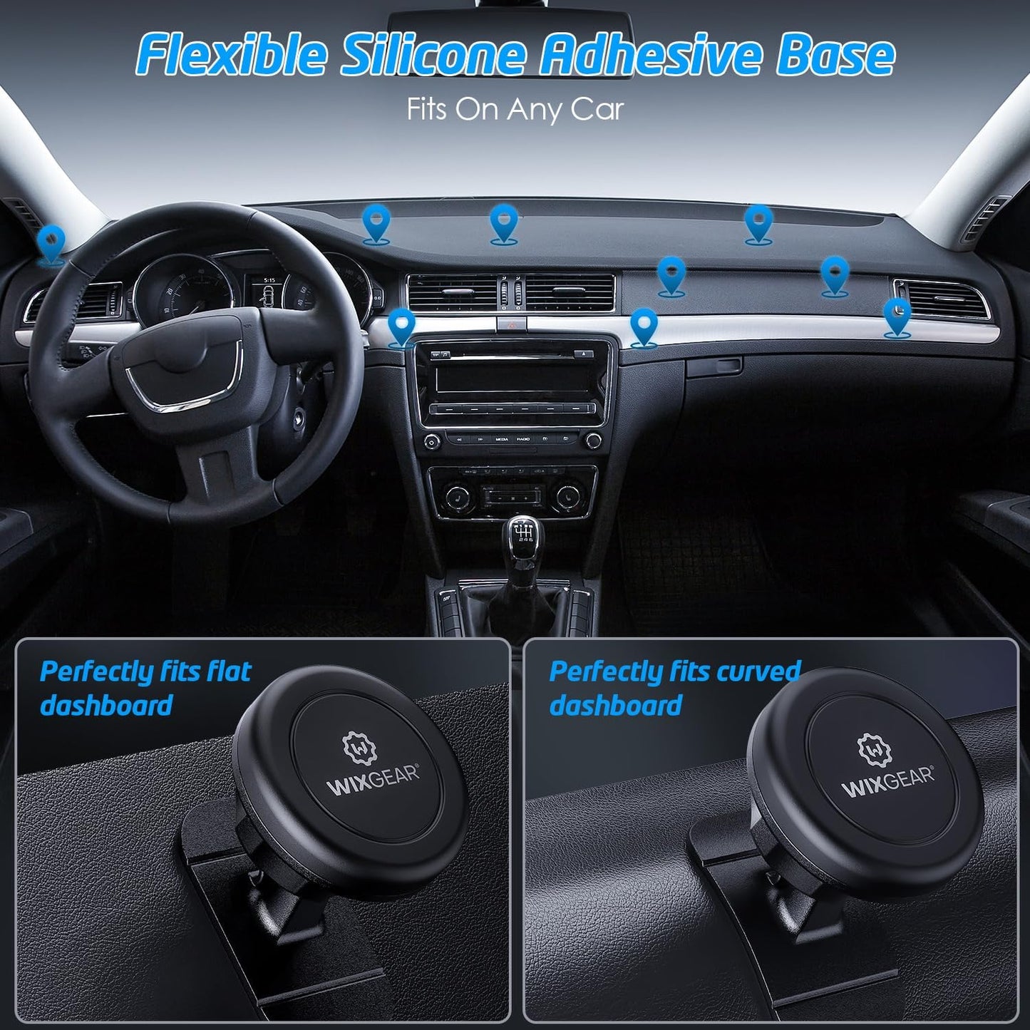 Magnetic Car Mount [2-Pack] - Universal Stick-On Dashboard Magnetic Phone Holder for Car, Strong Magnet Mount for Cell Phones & Mini Tablets with Swift-Snap Technology