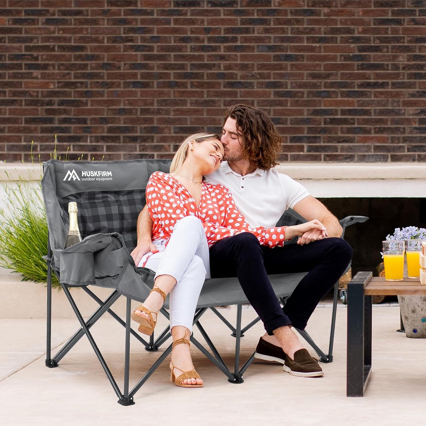 Double Camping Chair Padded 2 Person Camping Chair Camping Loveseat - Heavy Duty Oversized Camping Couch for Adults Outdoor Lawn Beach - Portable Folding Sofa with Cup Holders and Carry Bag, Grey