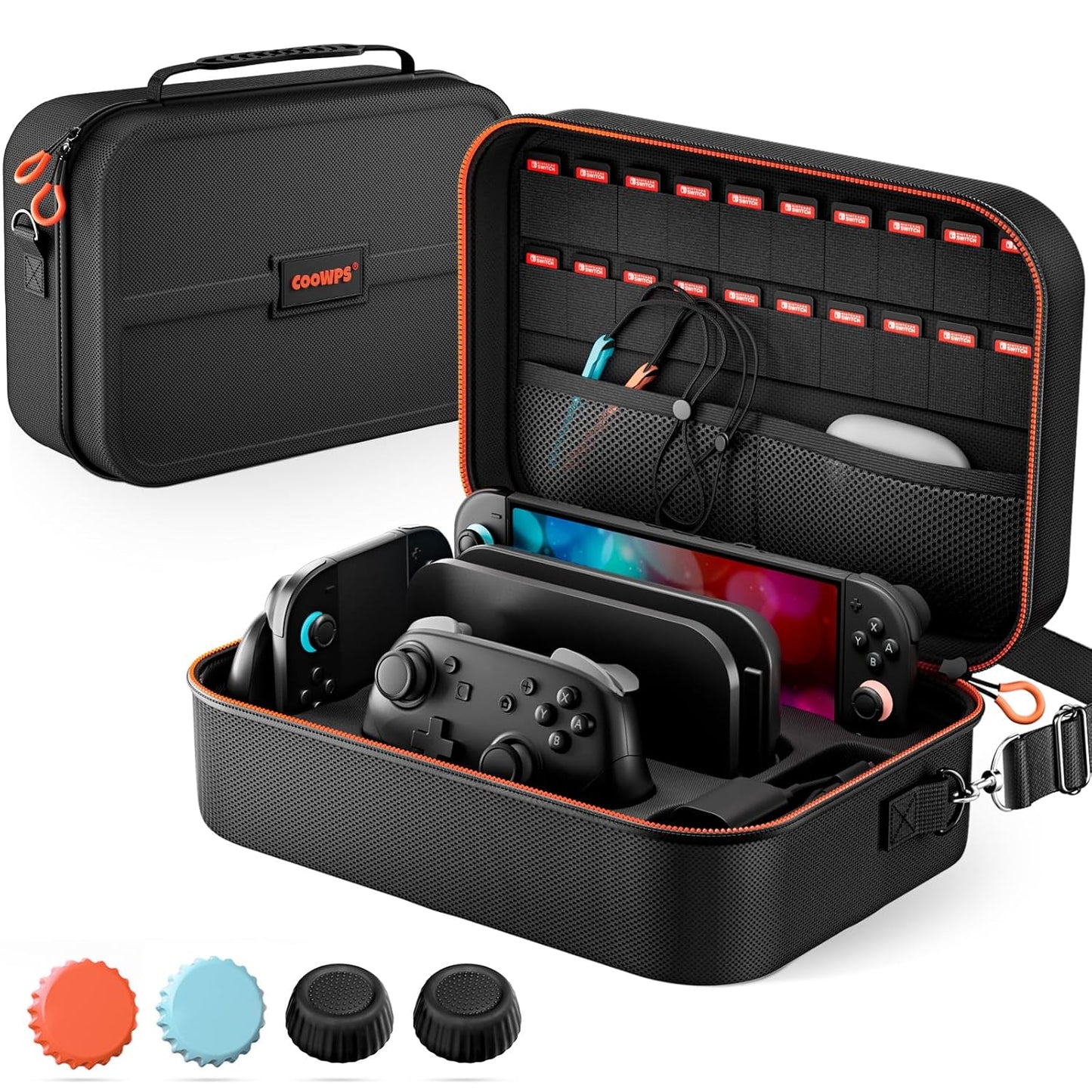 COOWPS Switch 2 Case for Nintendo Switch 2, with 4Pcs Thumb Grips, 20 Game Card Slots, Portable Full Protection All In One Travel Storage Case for Switch 2 Console Pro Controller Accessories