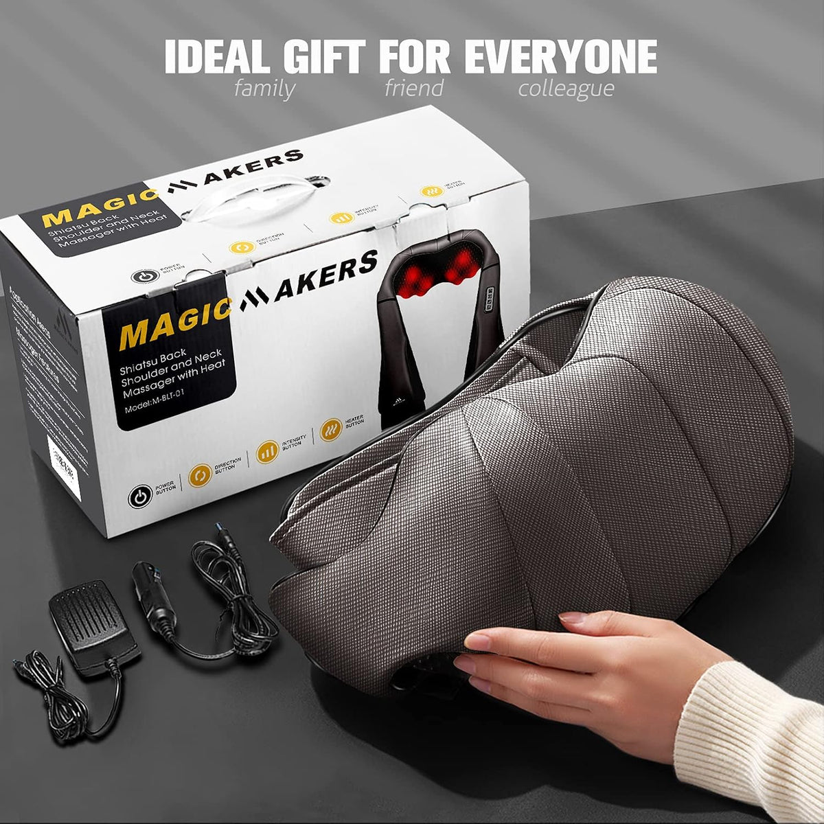 MagicMakers Neck Massager with Heat Gifts for Women, Men, Dad, Mom, Family, Friend, Mothers Day, Fathers Day, Christmas, Shiatsu Kneading Back Massager for Shoulder, Pain Relief, Muscle Soreness