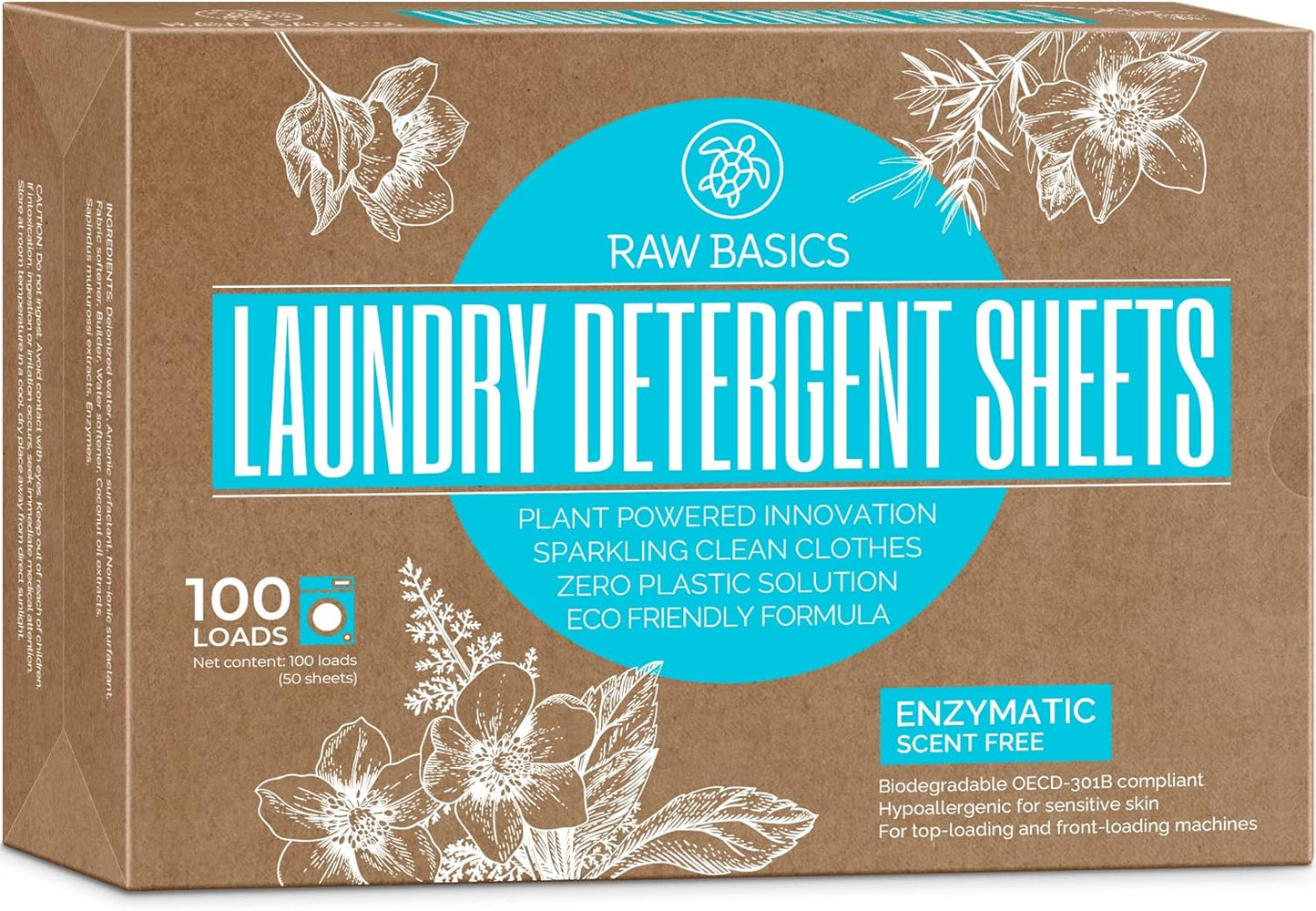 Laundry Detergent Sheets - Ocean Breeze Scent - Zero Waste, Plastic Free Natural Soap - Travel Size Essentials for Washing Clothes, 100 Loads