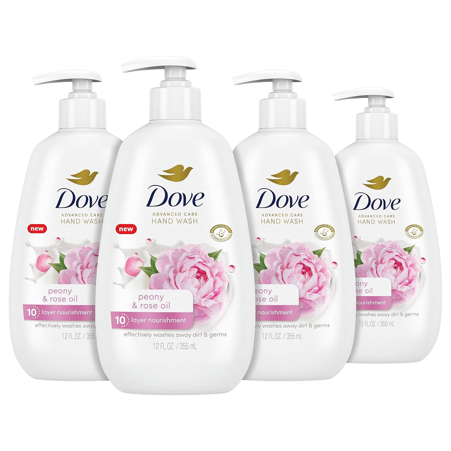 Dove Advanced Care Hand Wash Shea Butter & Warm Vanilla 4 Count for Soft, Smooth Skin, More Moisturizers than the Leading Ordinary Hand Soap, 12 oz