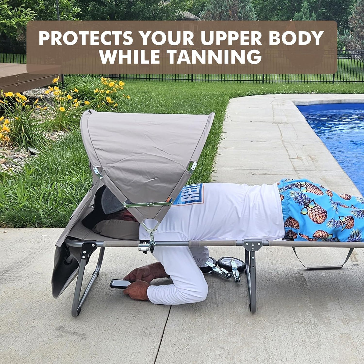 Tanning Chair with Sun Canopy Face Hole Softer Padded Adjustable Washable, Heavy Duty Layout Folding Lounge Chair for Adults Outside Beach Reading Sunbathing Poolside Lawn, UPF 50+ Sun Shade, 300 LBS