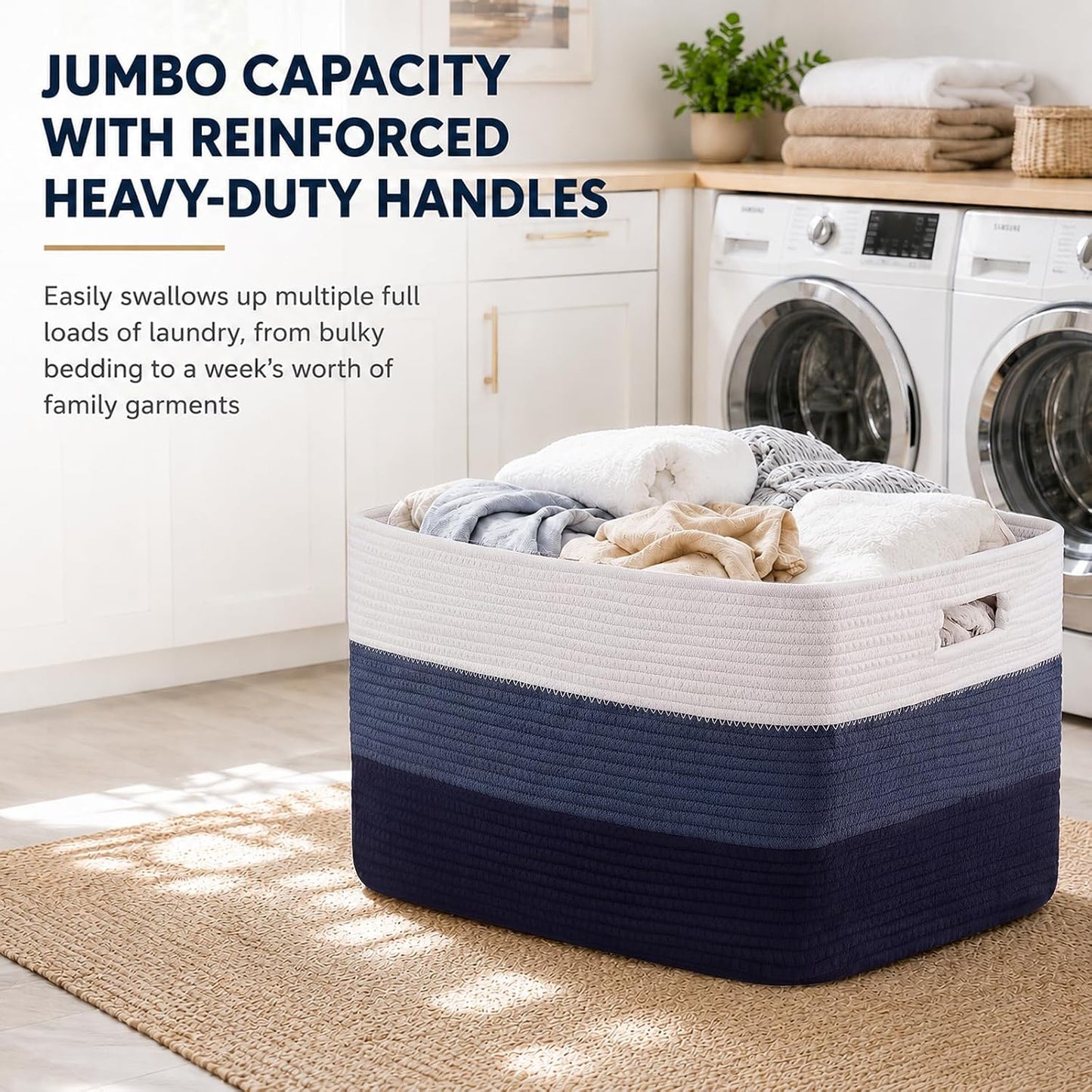 OIAHOMY Blanket Basket Laundry Basket Dog Toy Basket 75L Gradient Blue | Large Storage Basket,Baby Basket,Toy Storage,Woven Rope Basket for Blankets,Blanket Storage for Living Room