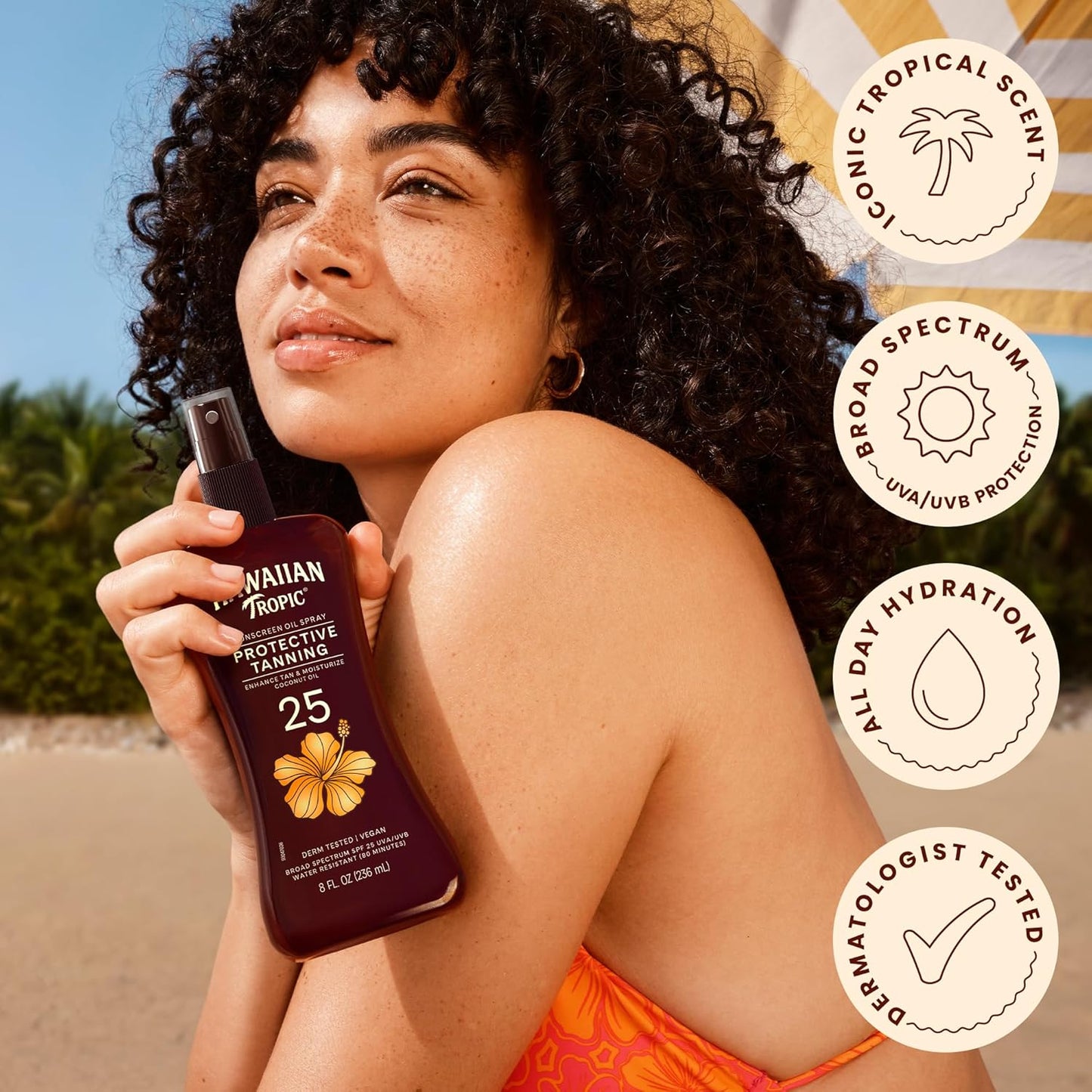 Hawaiian Tropic Protective Tanning Oil Spray Sunscreen SPF 25, 8 Fl Oz