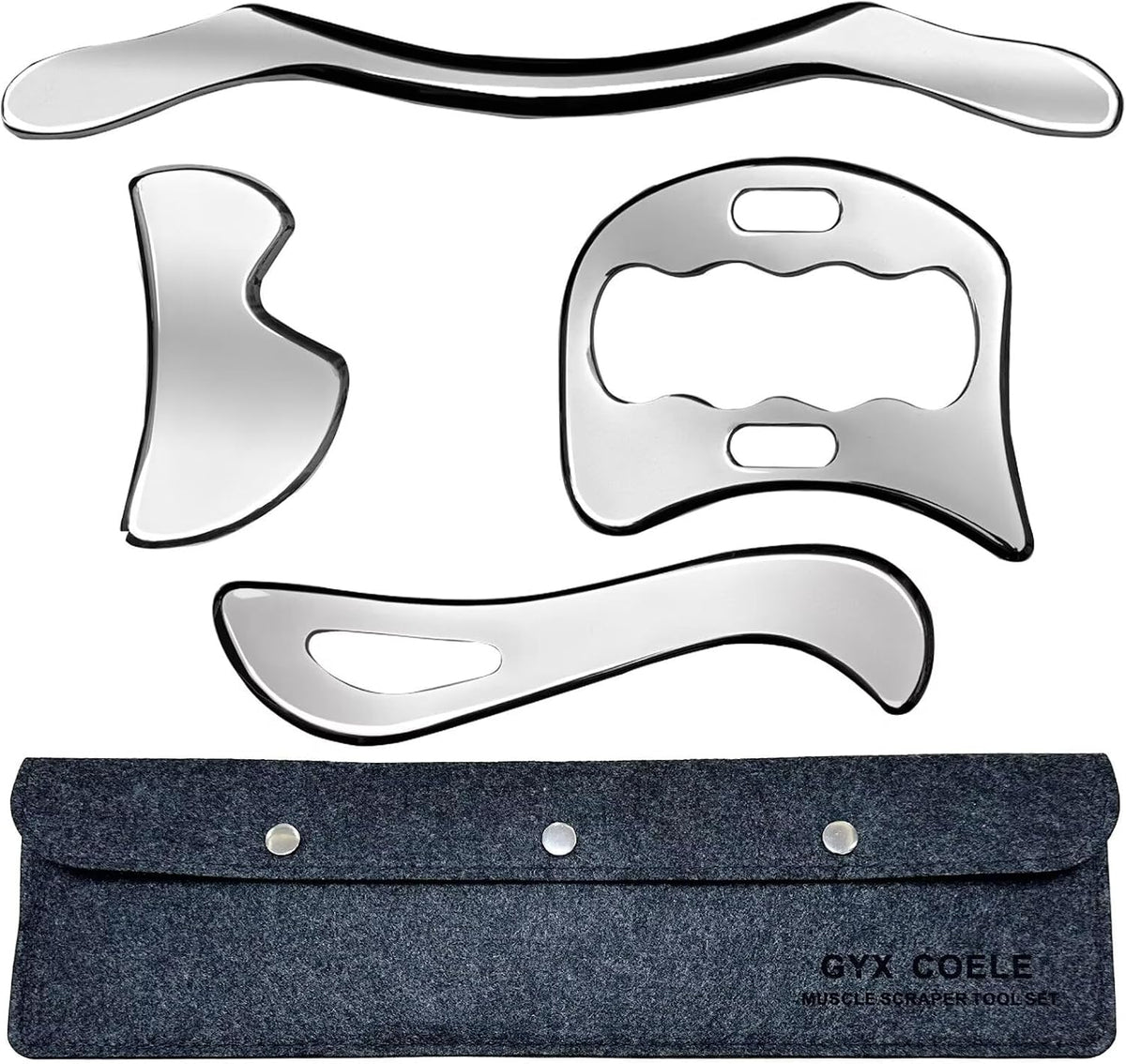 4 in 1 Stainless Steel Muscle Scraper Tools Set,Gua Sha Massage Scraper Scraping Tool Physical Therapy (4PCS Set)