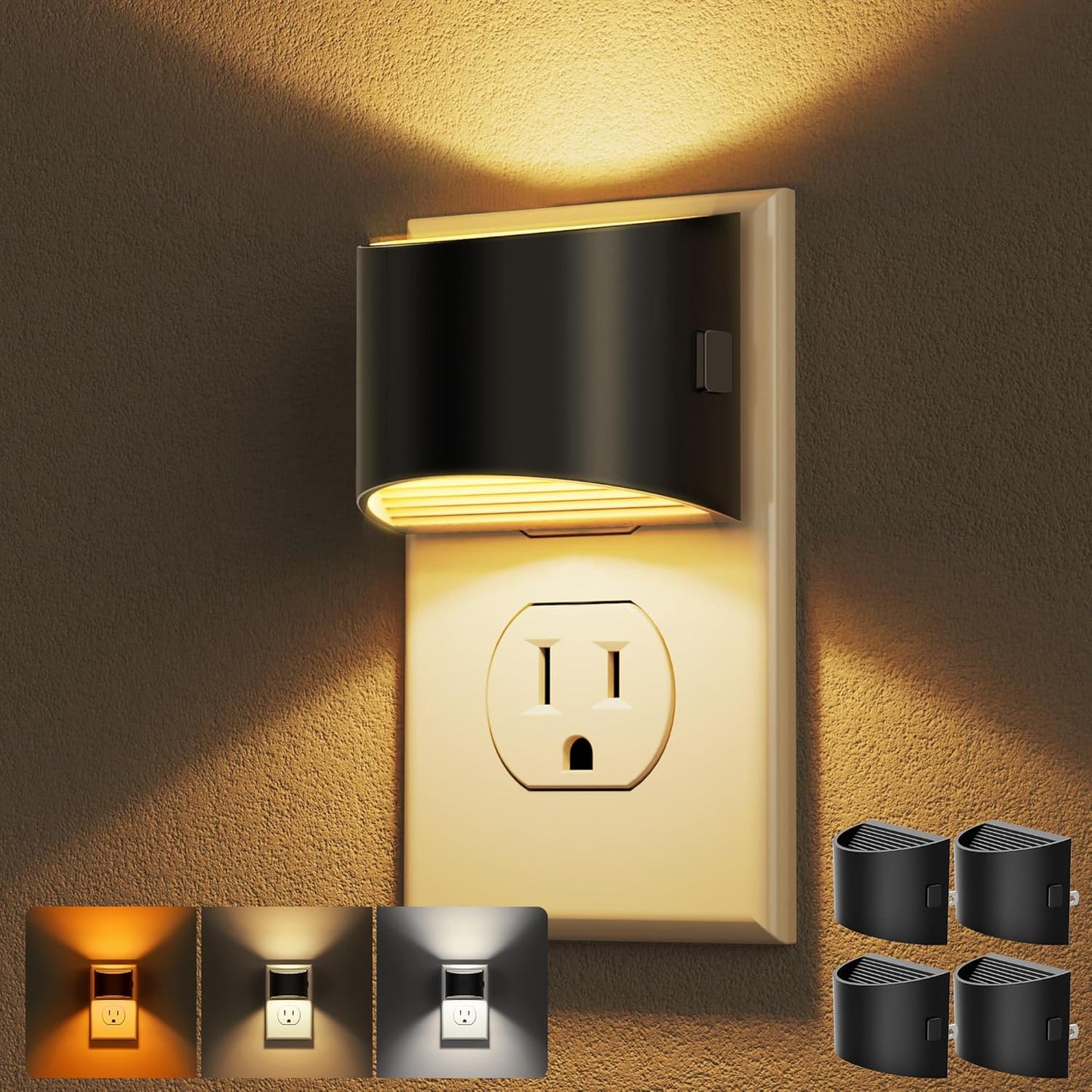 DORESshop LED Night Light[2 Pack], Night Lights Plug into Wall, 3 Level Brightness Adjustable Plug in Night Light, Dusk to Dawn Sensor Nightlights for Adults, Bedroom, Hallway, 3000K, Gray Cover