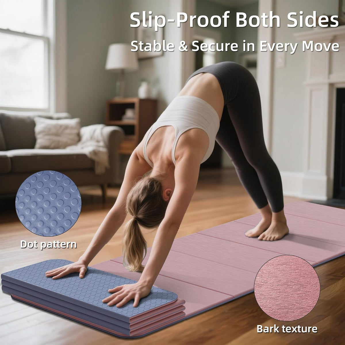 WEILA 1/2 Inch 70"x24" Foldable TPE Yoga Mat, Thick Non Slip Pilates Mat