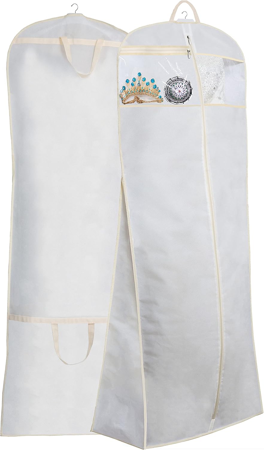 MISSLO 70" Bridal Wedding Gown Dress Garment Bag with Accessories Pouch Large Travel Garment Cover 8" Gusset (White)