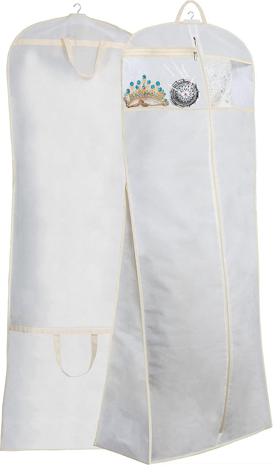 MISSLO 70" Bridal Wedding Gown Dress Garment Bag with Accessories Pouch Large Travel Garment Cover 8" Gusset (White)