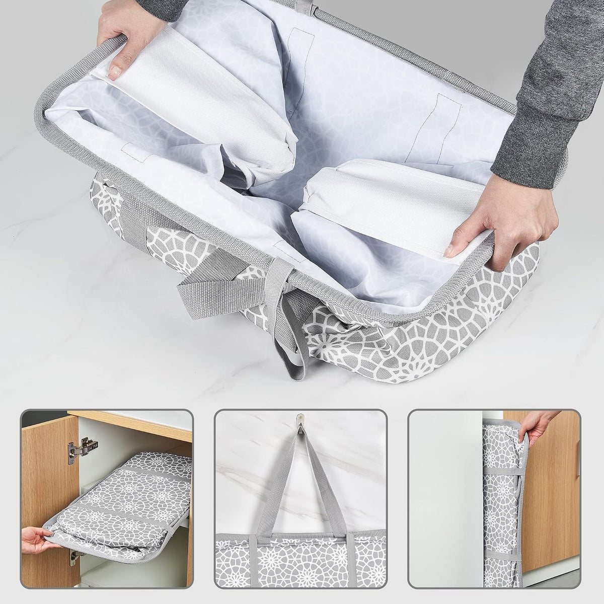 JOMOLA Collapsible Laundry Caddy 80L Large Foldable Laundry Basket Grey Collapsible Laundry Hamper Fabric Laundry Tote with Handles and Sturdy Pop-Up Wire Frame