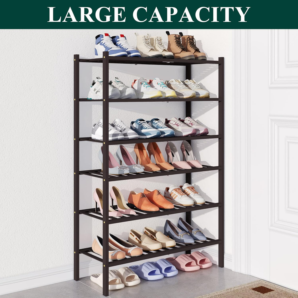 Smiry Bamboo Shoe Rack for Closet, 6 Tier - 26.77" Wide, Brown