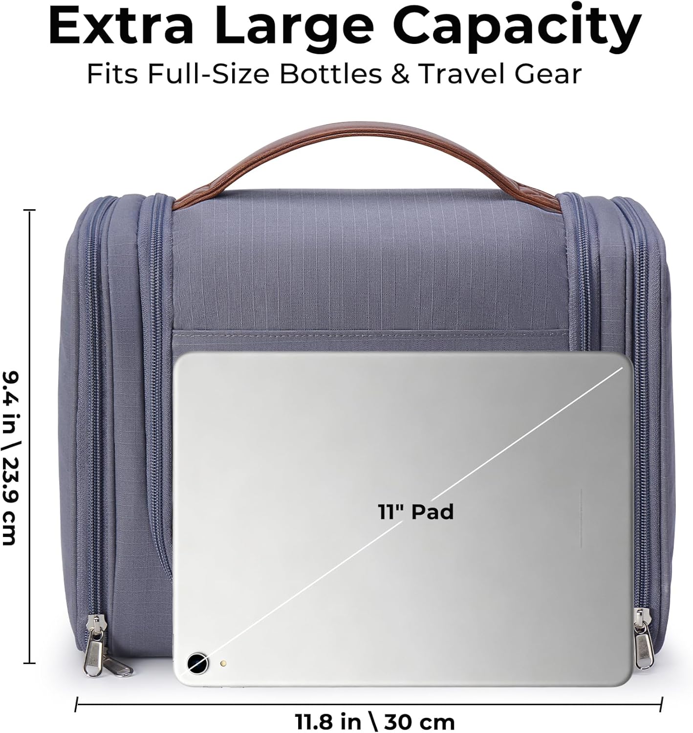 Ralnitote Large Hanging Toiletry Bag for Men, Travel Bathroom Bag with Hook, Hygiene Bag Organizer for Shower, Shaving & Grooming Essentials, Gray