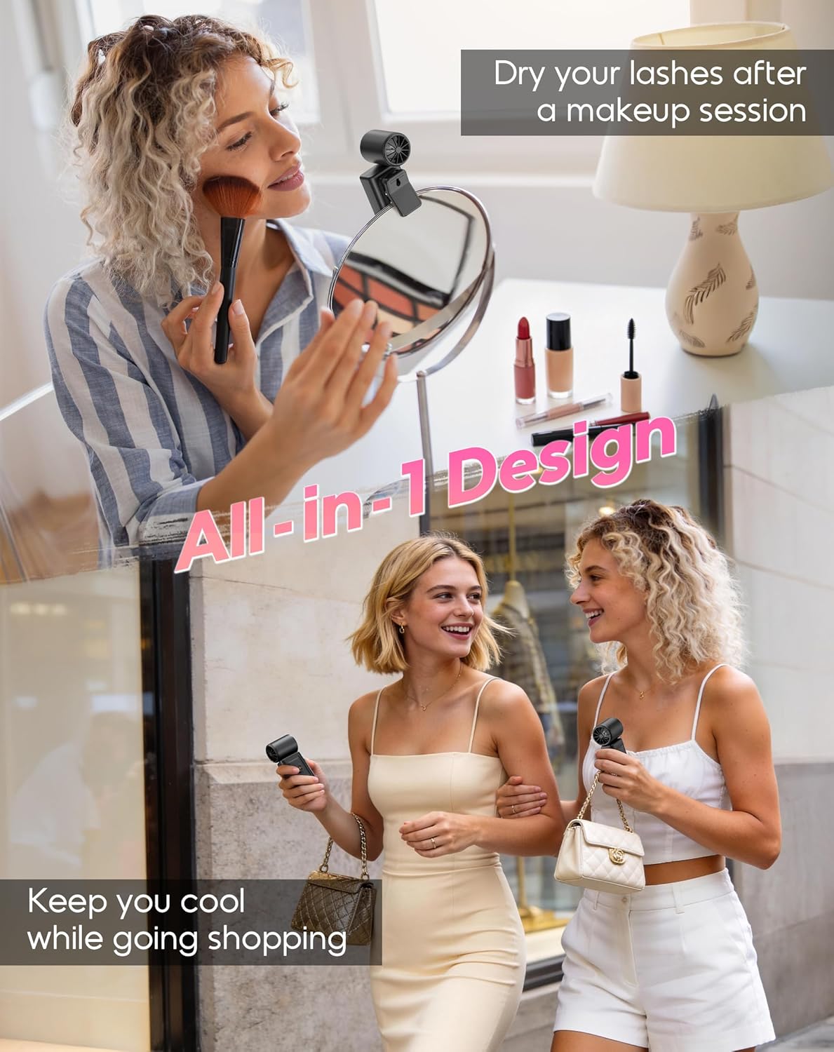 Portable Clip-On Mini Fan, Hands-Free, Turbo Personal Handheld Fans Rechargeable w/ 4 Wind & LED Display, Pocket Size Summer Essentials for Travel/EyeLash/Beach/Concert, Gifts for Women Men(Black)
