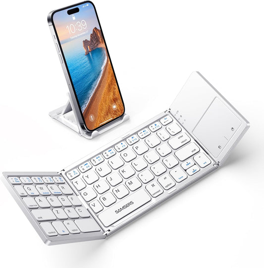 Samsers Foldable Bluetooth Keyboard with Touchpad, Slim Compact, Silver