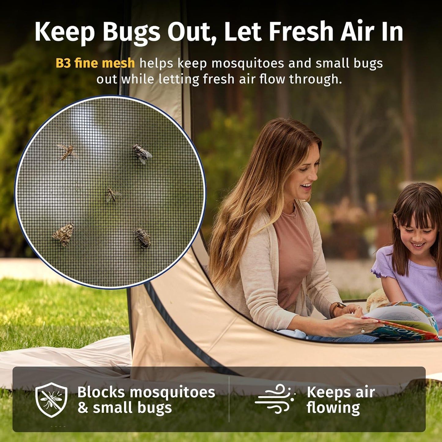 East Oak Pop up Screen Tent with Mosquito Netting, Portable Screen House Canopy Shelter, 10 x 10 FT Instant Screen Gazebo & UPF 50+ UV Protection for Patio, Backyard, Deck & Outdoor Activities, Beige