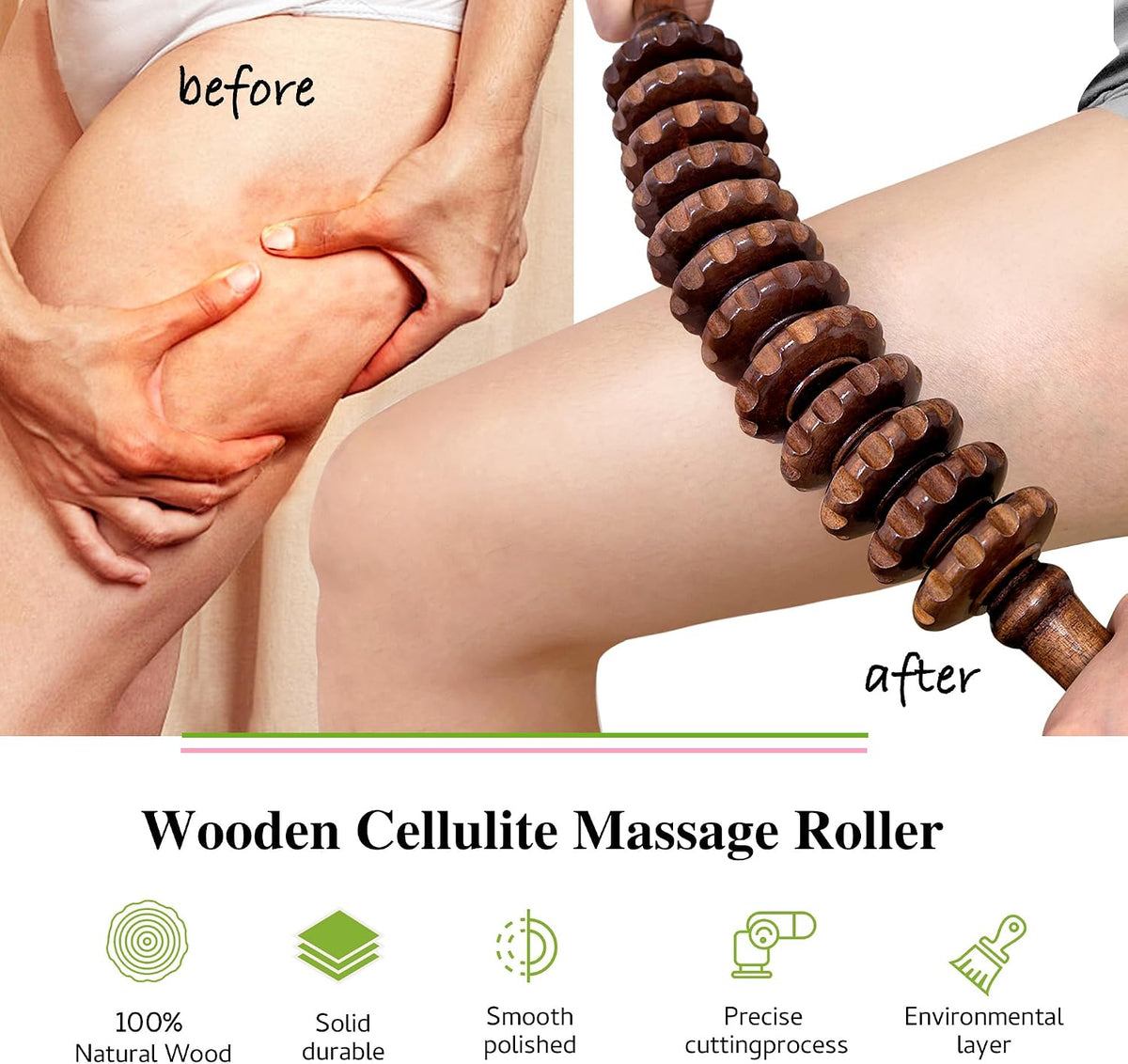 Wood Therapy Massage Roller Stick for Muscle Relief & Cellulite Reduction