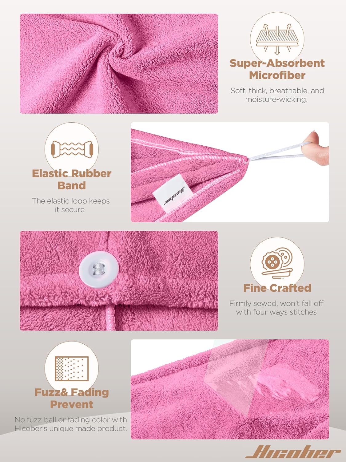 Hicober Microfiber Hair Towel, 3 Packs Hair Turbans for Wet Hair, Drying Hair Wrap Towels for Curly Hair Women Anti Frizz (Light Aqua,Peachy Coral, Sweet Pink)
