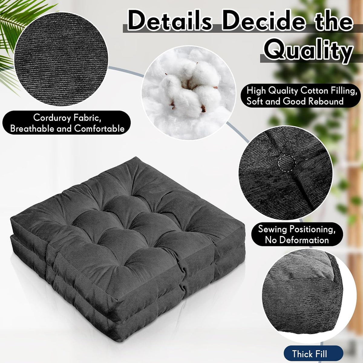 Jerify Dark Grey 4 Pcs Large Floor Pillow Cushion,Square 22 x 22