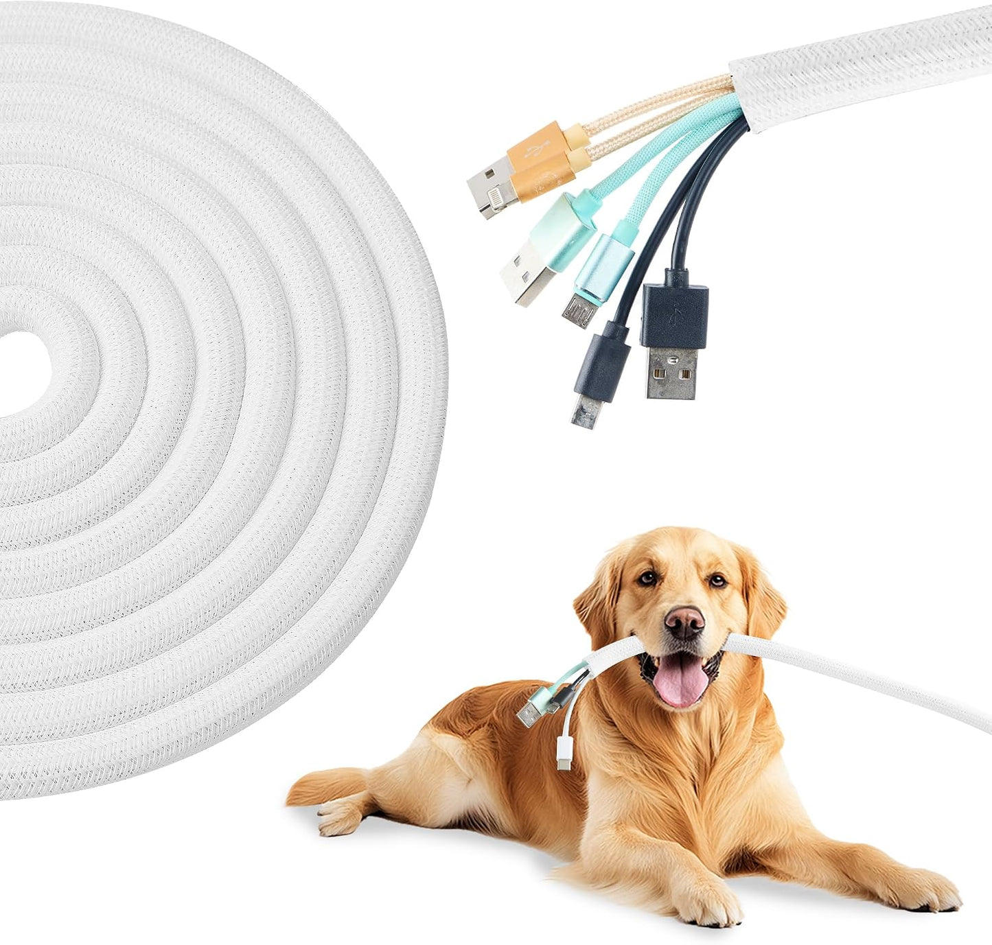 Split Wire Loom 1/2 Inch 25ft, Braided Cable Sleeve for Cable Management, Cord Protector for Pets, TV, Desk & Automotive, White