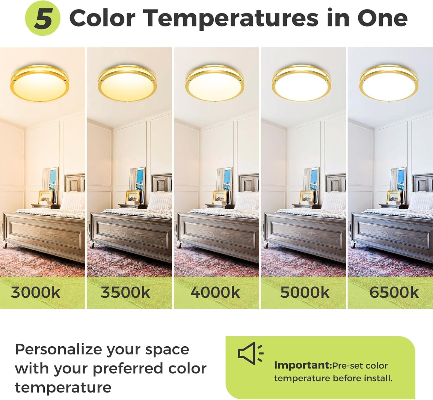 hepside 2 Pack Flush Mount Ceiling Light Fixture, Dimmable & 5Color Temperatures Ceiling Light Black, 13inch 24W 3000K 3500K 4000K 5000K 6500K Adjustable Ceiling Lamps for Bathroom Bedroom Hallway