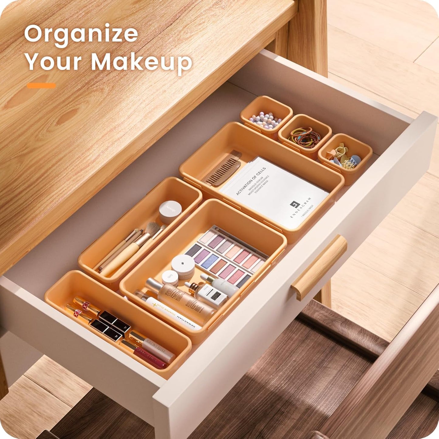 A-LUGEI【𝟰𝟲𝗣𝗖𝗦】【5 Size】Tool Box Organizer Tray Divider Set, 【Orange】 Desk Drawer Organizer,Garage Organization and Storage Toolbox Accessories Rolling Tool Chest Cart Cabinet WorkBench Part