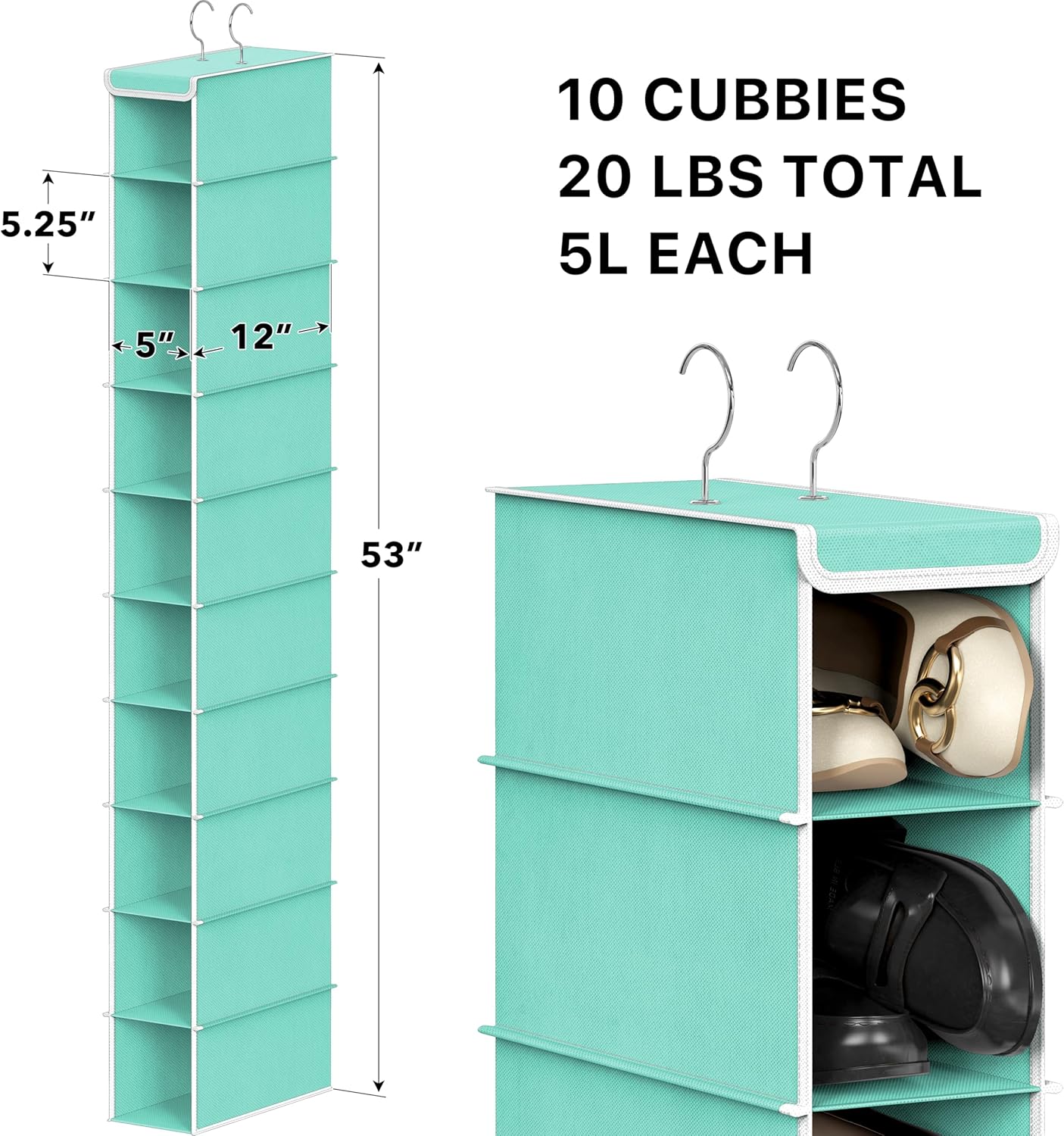 Simple Houseware 10 Shelves Hanging Shoes Organizer Holder for Closet, Turquoise