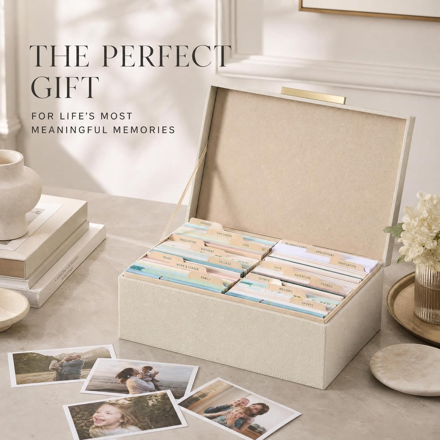 ZICOTO Decorative Photo Storage Box - Sturdy PU Leather Photo Organizer with Dividers is Perfect to Store Up to 1200 Pictures and 4x6 Photos - Portable Scrapbook Storage Containers with Lid