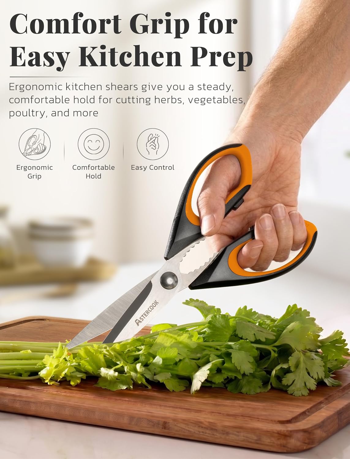 Astercook Kitchen Scissors 3 Pack, Heavy Duty All Purpose Kitchen Shears for Food and Packaging, Stainless Steel Food Scissors for Meat, Poultry, Herbs and Vegetables, Dishwasher Safe
