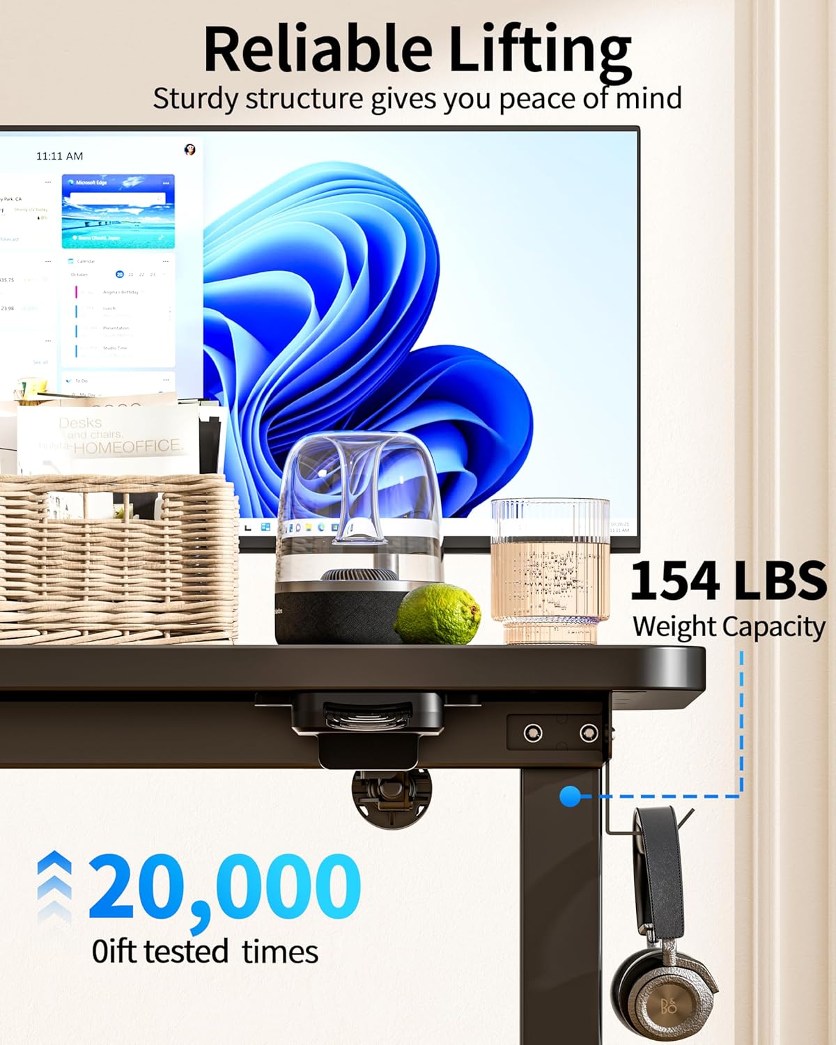 Okin Electric Standing Desk 31.5x19.7 Inches Small Computer Desk-Whole Piece Stand up Desk with Wheels Gaming Rolling Home Office Desks, Black